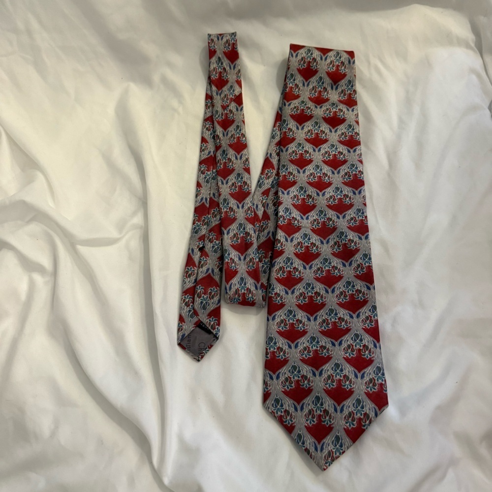 Like New Vintage Christian Dior Monsieur Abstract Floral Scroll Print Silk Tie